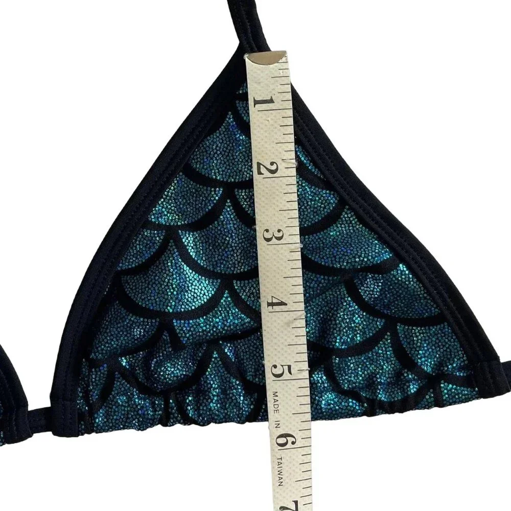 Living Dead Clothing Mermaid Bikini Top | Teal Foil Triangle Goth Swimwear